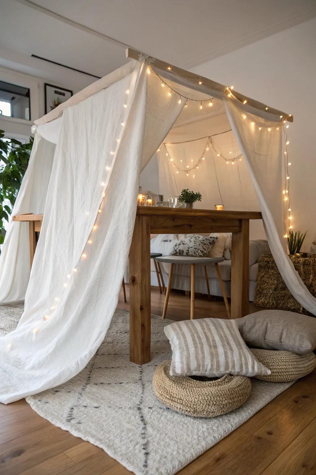 Create your own magical hideaway with a simple under-the-table fort, perfect for a moment of tranquility and creativity.