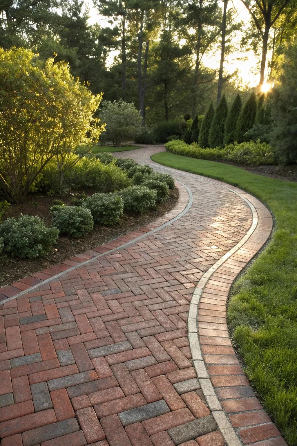 Enhance your space with the timeless elegance of a curved brick driveway.