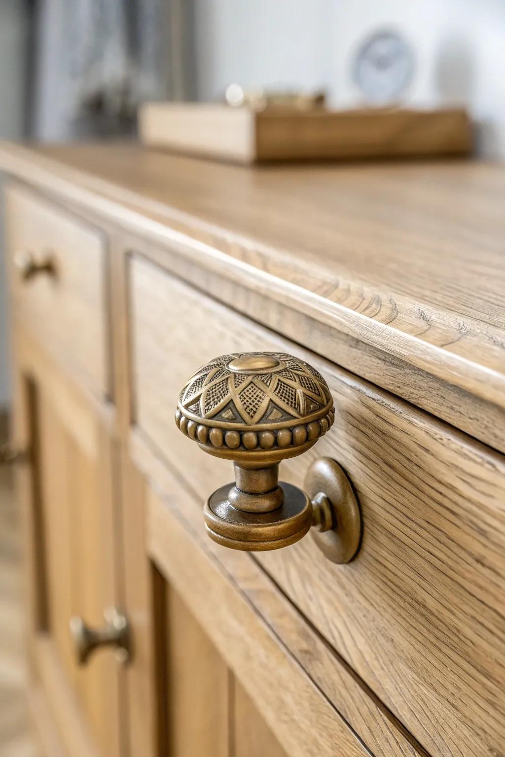 Elevate your buffet's style with exquisite vintage brass knobs for a personalized touch.