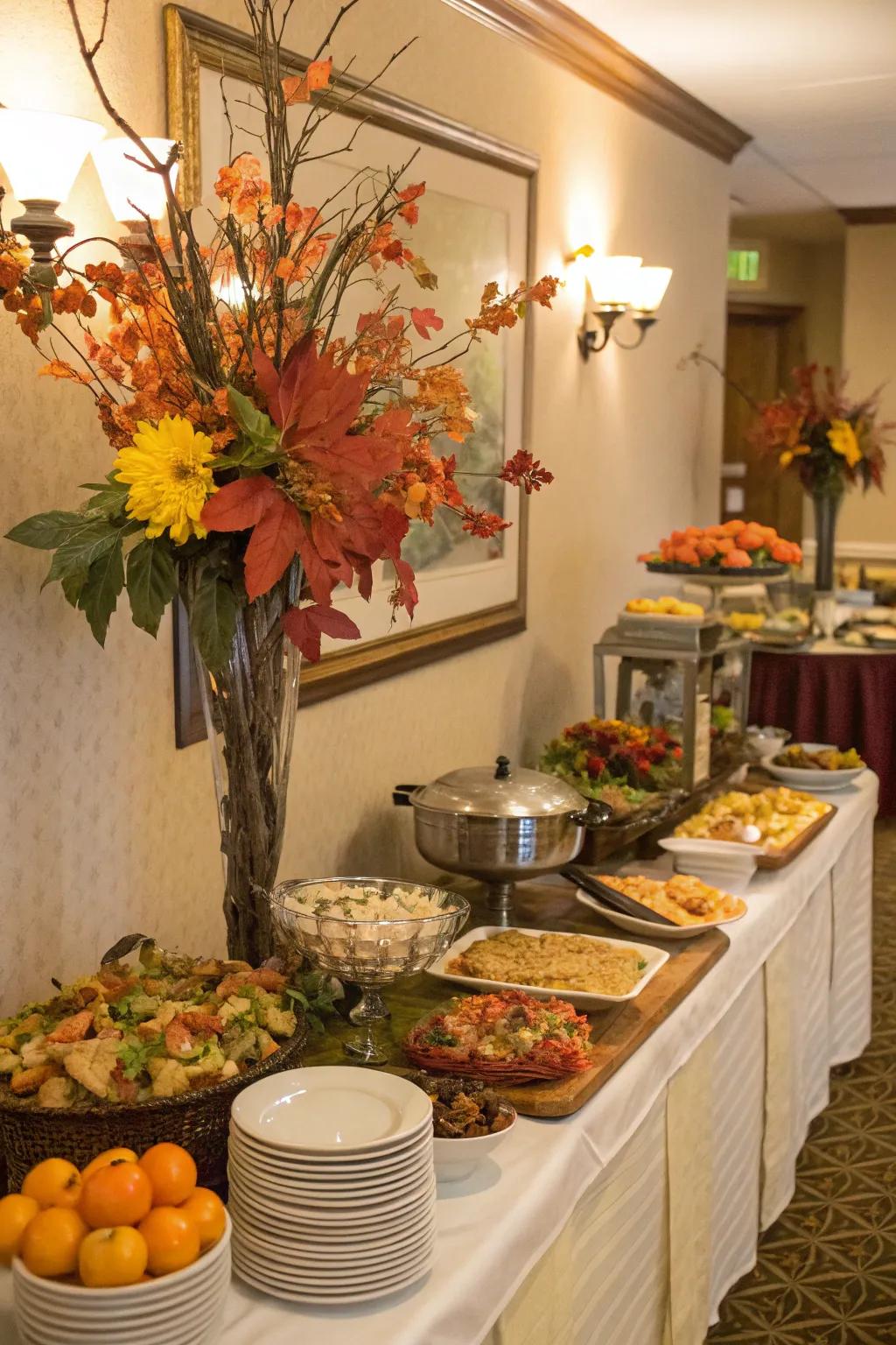 Seasonal decorations enhance the buffet's theme.
