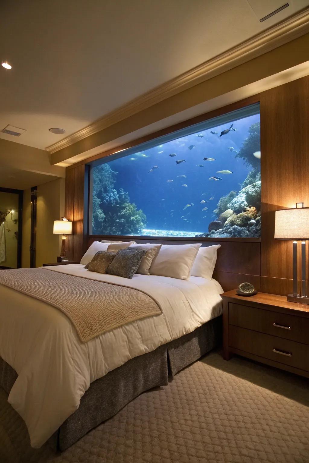 Let your dreams swim with a mesmerizing headboard aquarium.