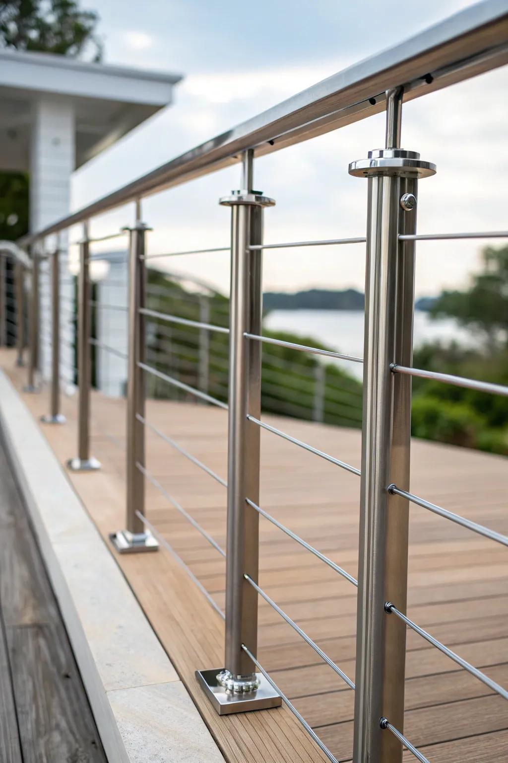 Embrace modern sophistication with sleek metal posts for your deck railing.