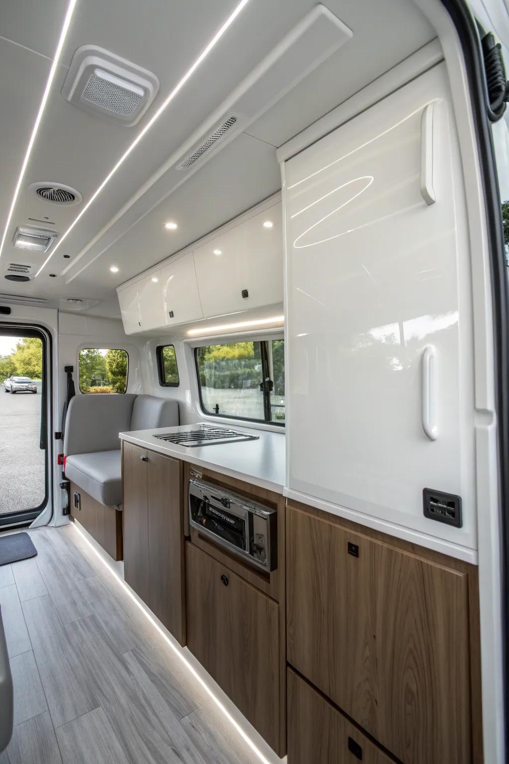 Transform your campervan into a light-filled haven with the simplicity and elegance of bright white paint.