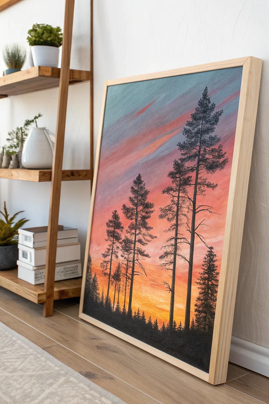 Capture the tranquility of nature with minimalist elegance: Silhouettes at sunset.