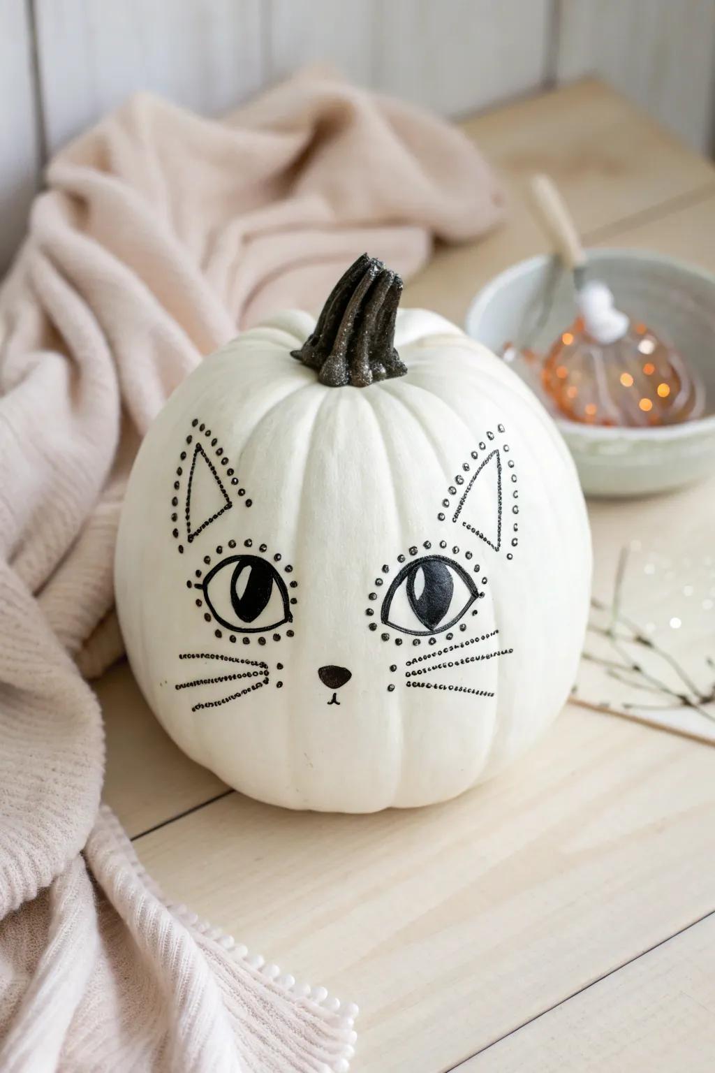 Embrace the charm of autumn with this beautifully crafted cat pumpkin, perfect for adding a touch of whimsy to your minimalist decor.