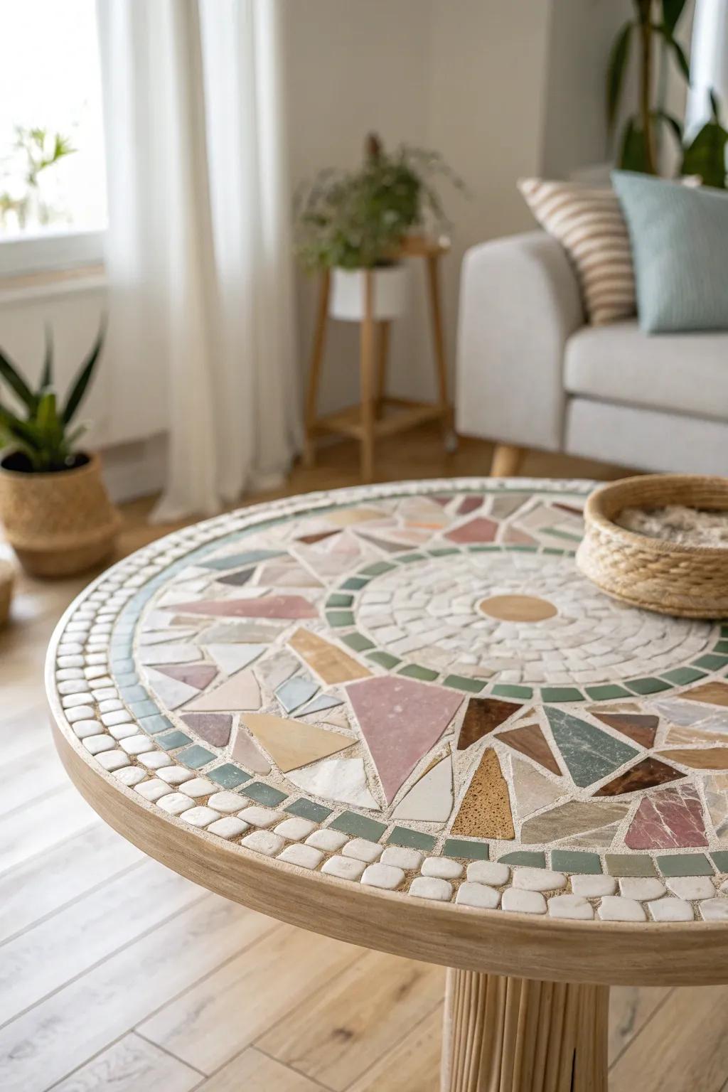 Transform the ordinary into extraordinary with a DIY mosaic tabletop—simplicity meets artistry in the heart of your home.
