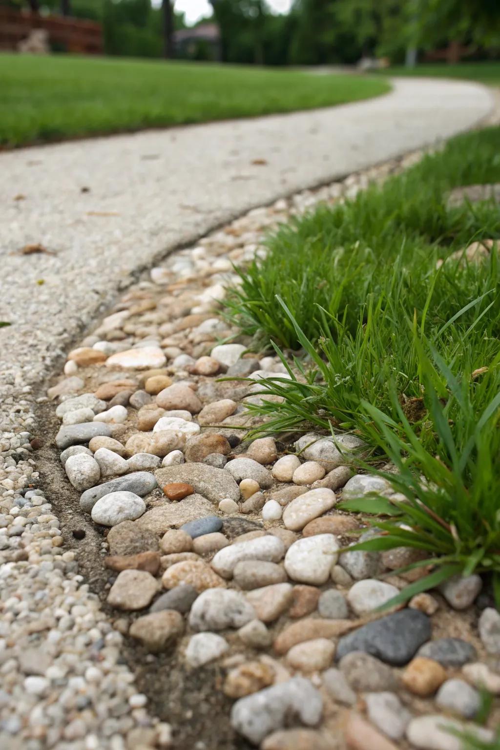 Embrace elegance and eco-friendliness with a stunning grass and gravel driveway.