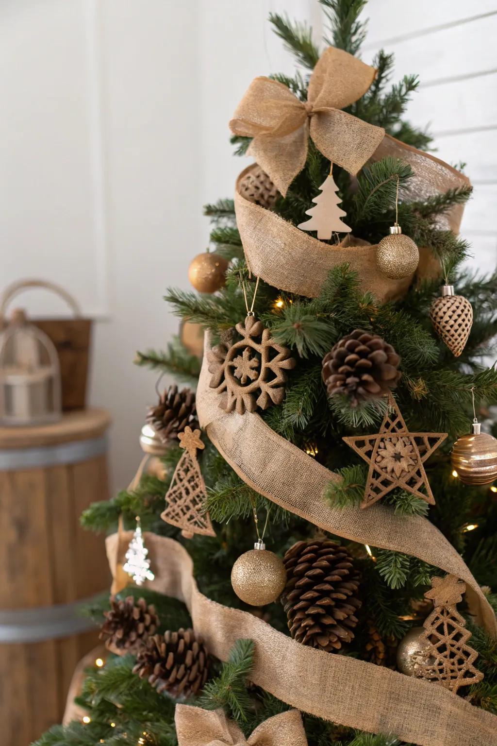 Rustic charm brought to life with burlap ribbons and natural elements.