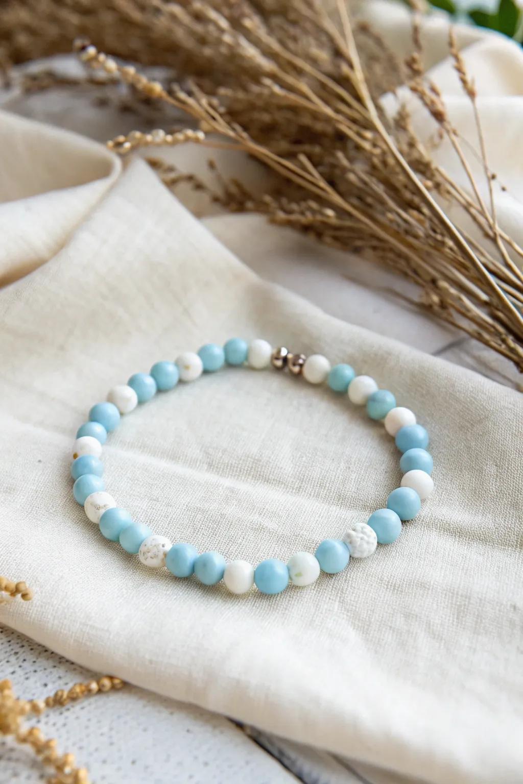 Embrace the serene beauty of the sky with this handcrafted clay bead bracelet, a personal piece of sunshine for your wrist.