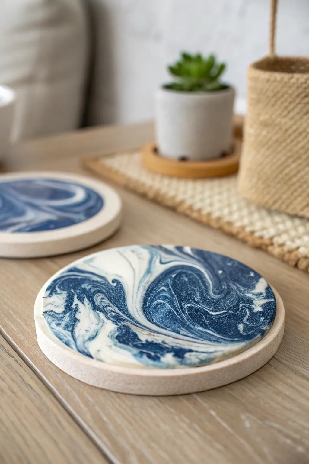 Elevate your table setting with the timeless elegance of marble-effect clay coasters. Perfectly crafted simplicity.