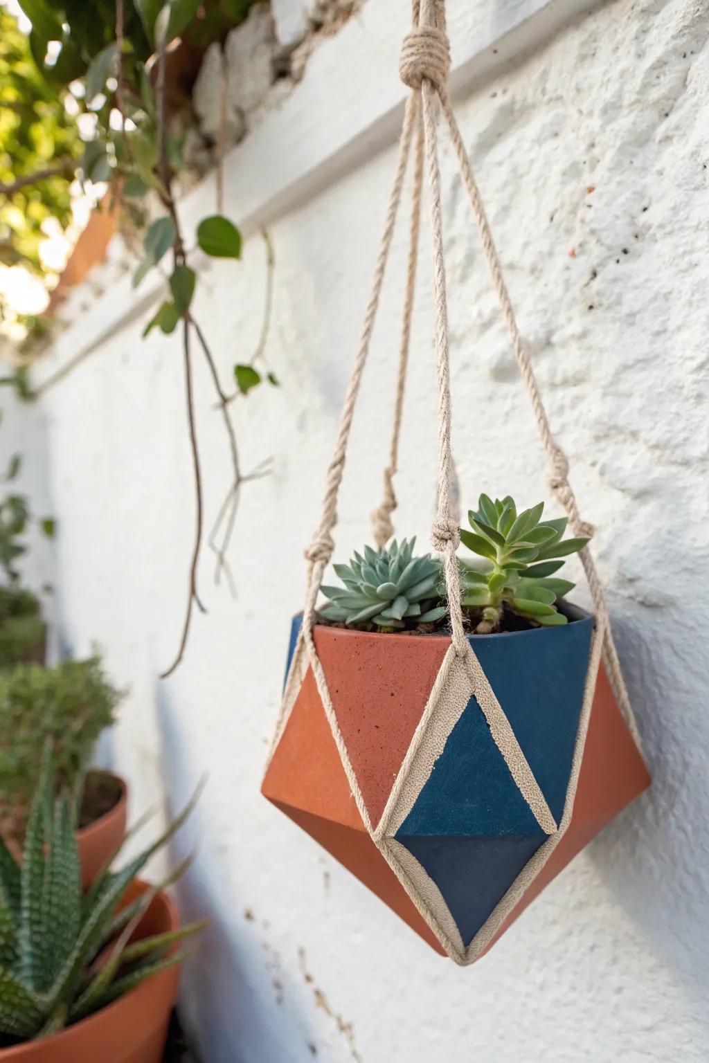 Elevate your space with the perfect blend of minimalism and boho chic—geometric clay hanging containers that make a bold statement!