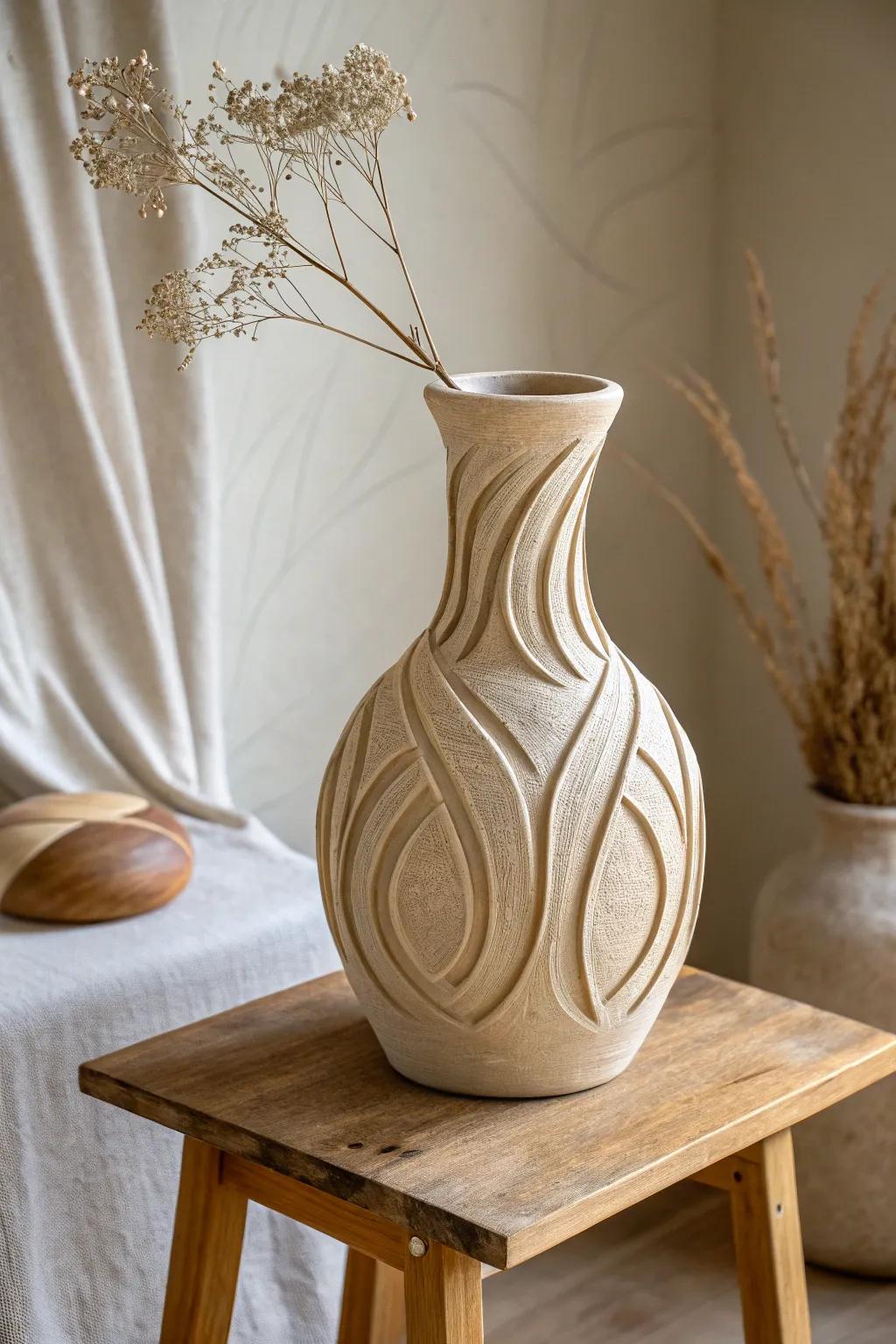 Embrace simplicity and modern elegance with a sculptural clay vase that transforms any space into a work of art.
