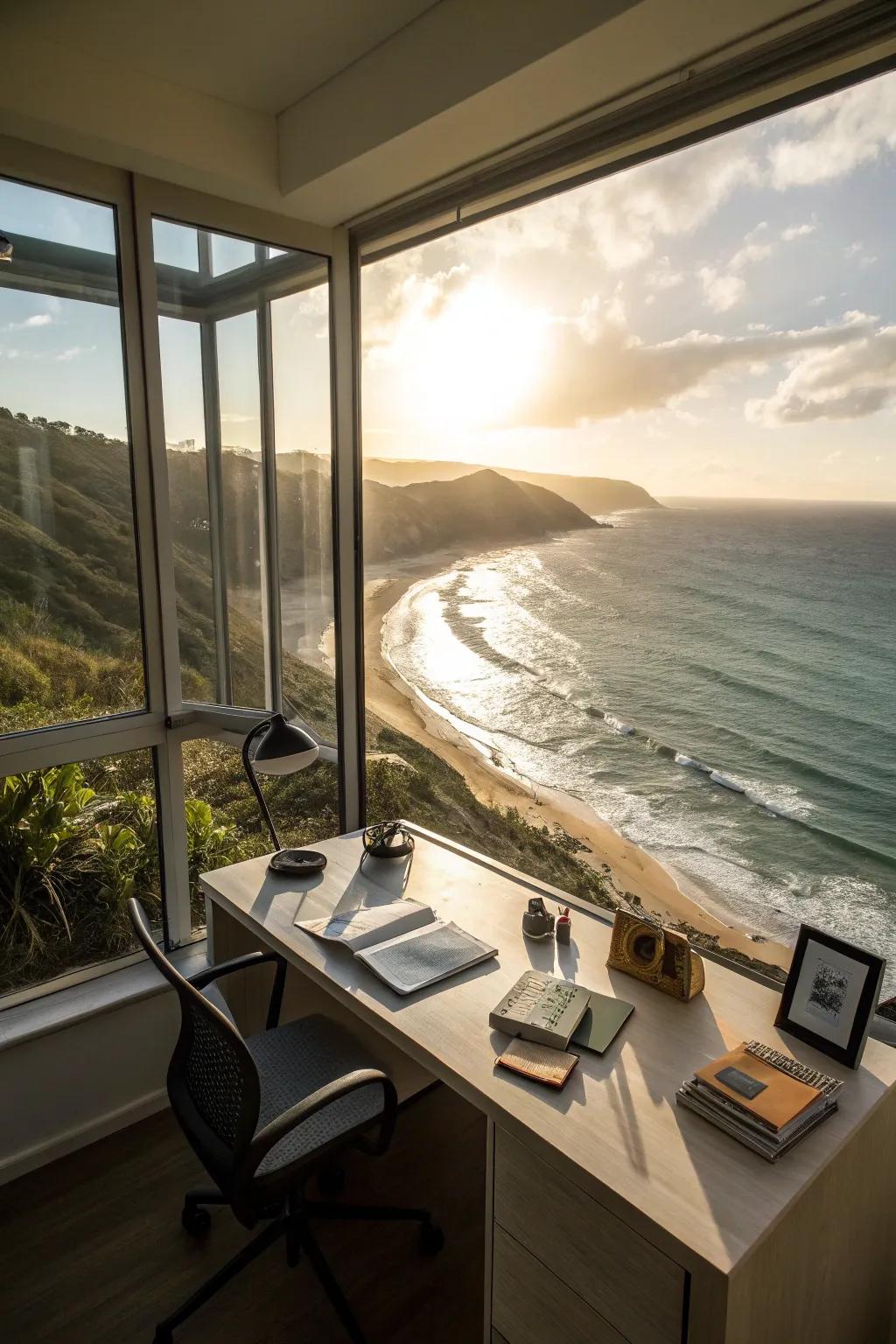 Natural light brings warmth and energy to your coastal office.