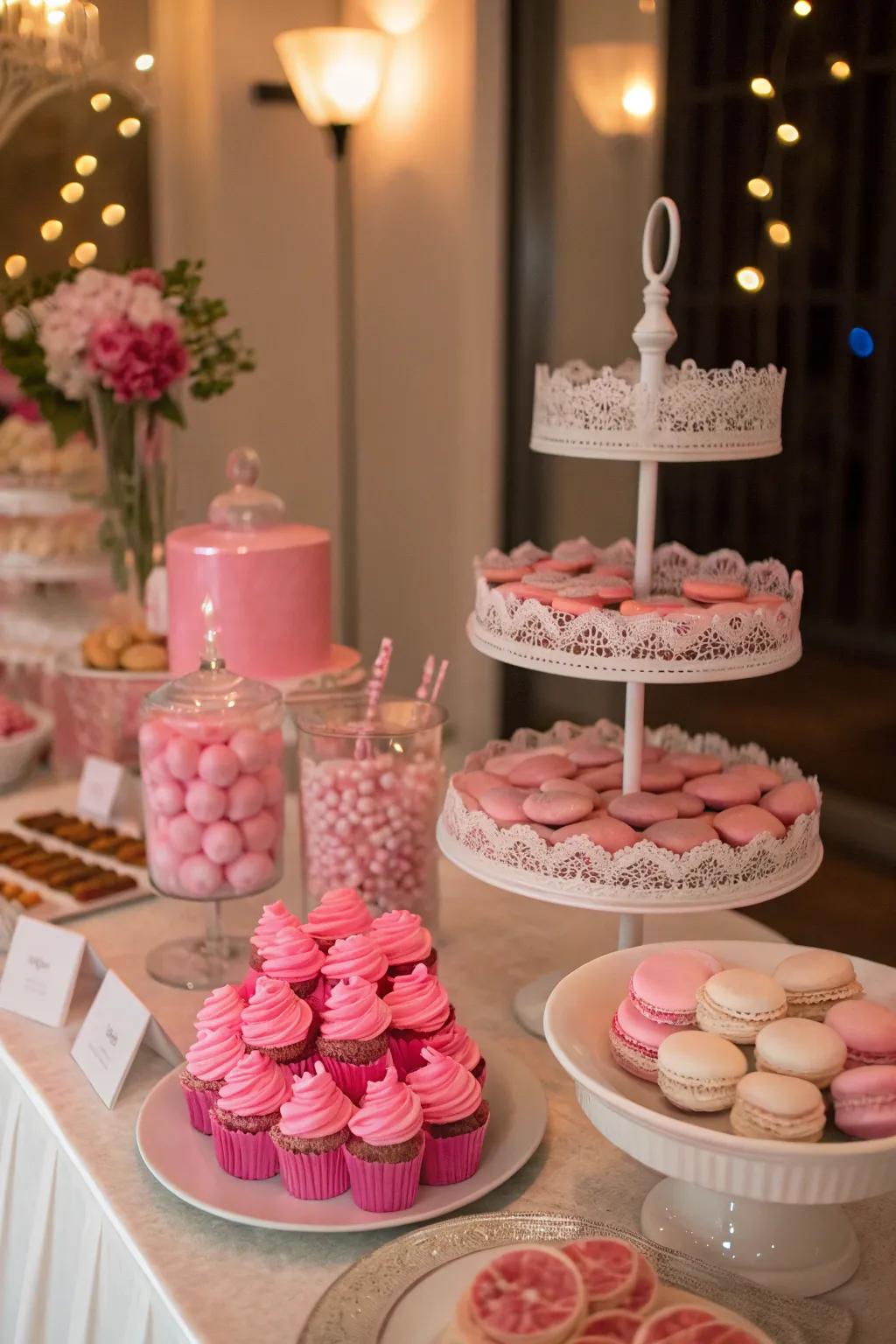 A delectable pink dessert table to satisfy every sweet tooth.