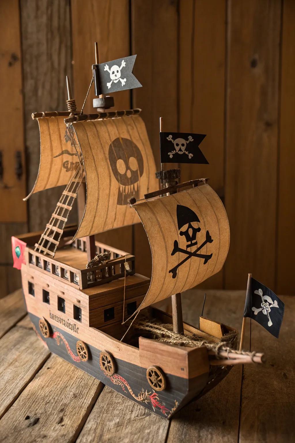 Set sail on a cardboard adventure with this handcrafted pirate ship—where imagination meets craftsmanship!
