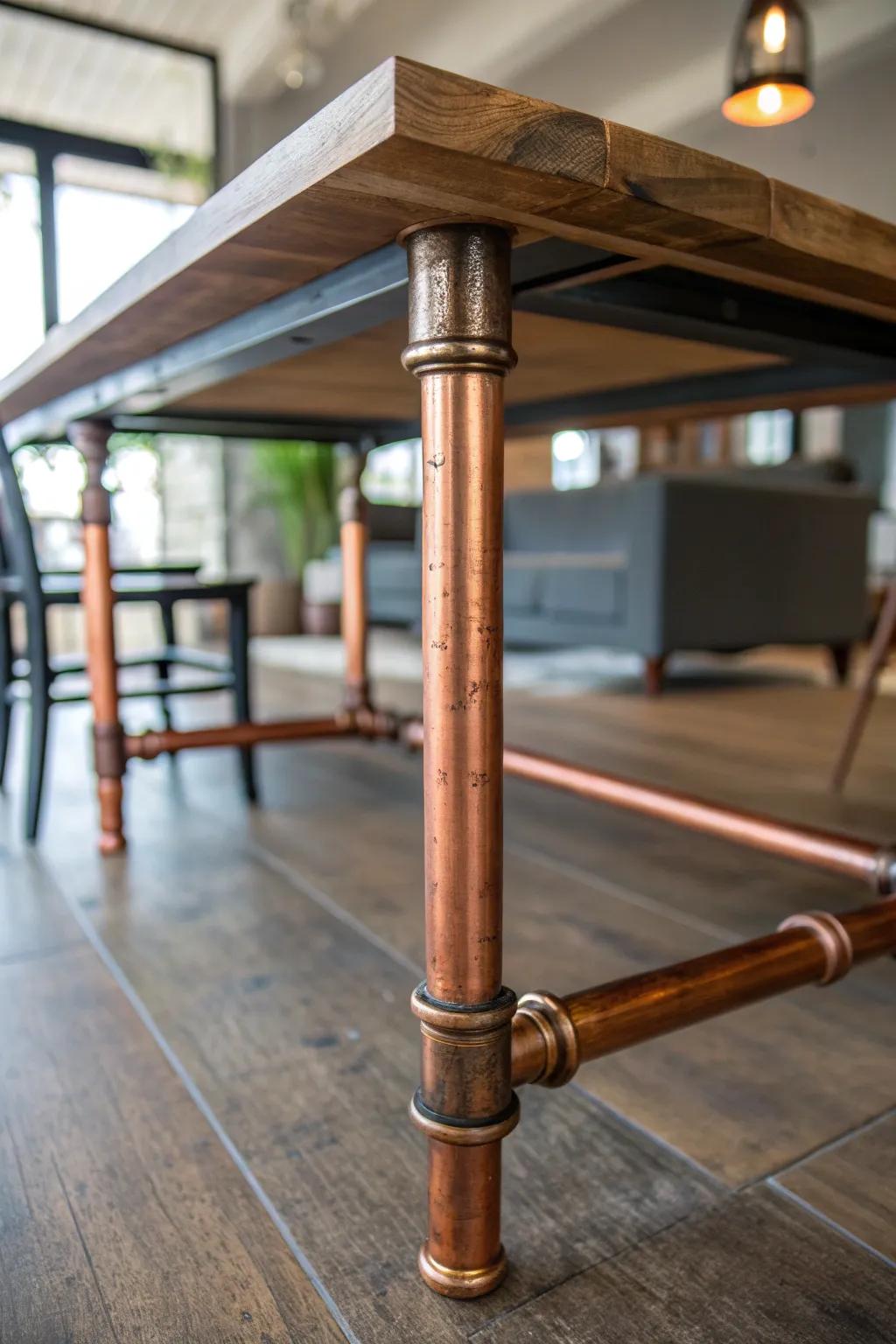 Elevate your space with the timeless charm of copper pipe table legs.
