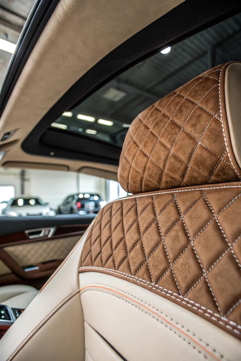 Elevate your ride with the opulence of quilted leather and suede – craftsmanship at its finest.