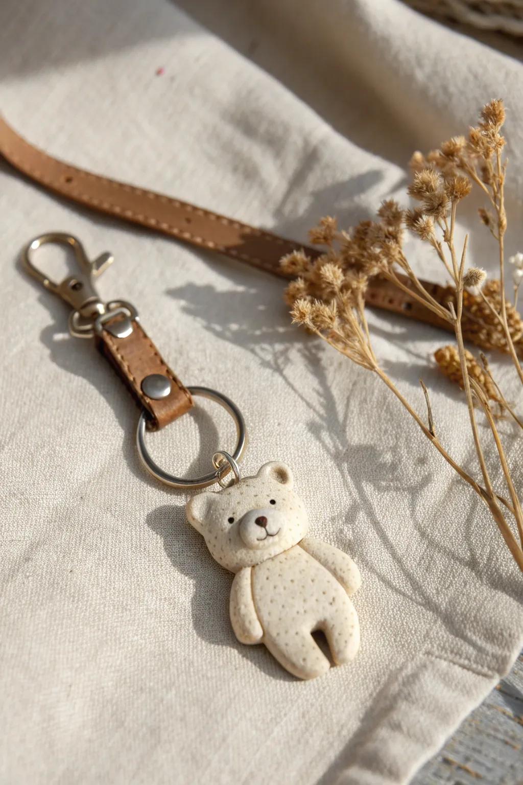 Bring a smile to your day with this charming bear keychain, a perfect blend of simplicity and natural beauty.