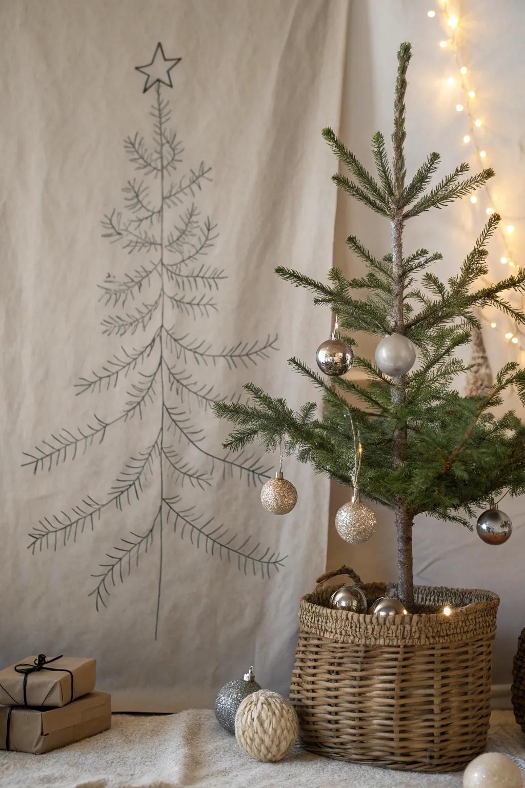 Embrace the holiday spirit with a minimalist touch. This Scandinavian-inspired Christmas tree sketch is the perfect blend of simplicity and charm.