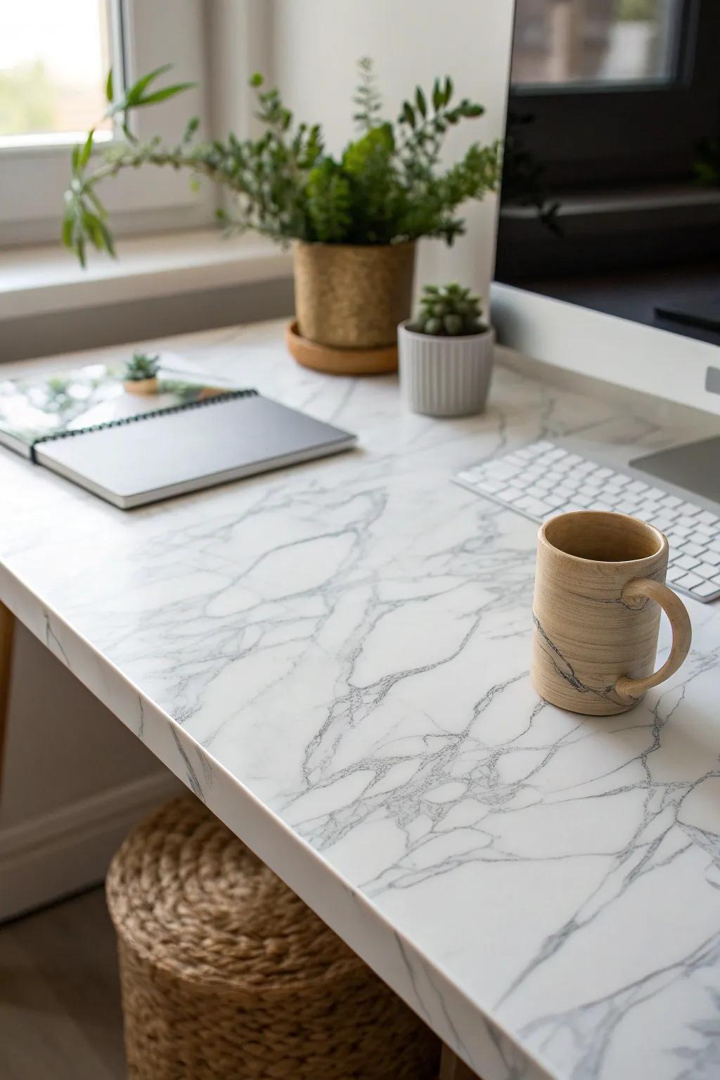 Transform your workspace with the elegance of marble contact paper, where simplicity meets sophistication.