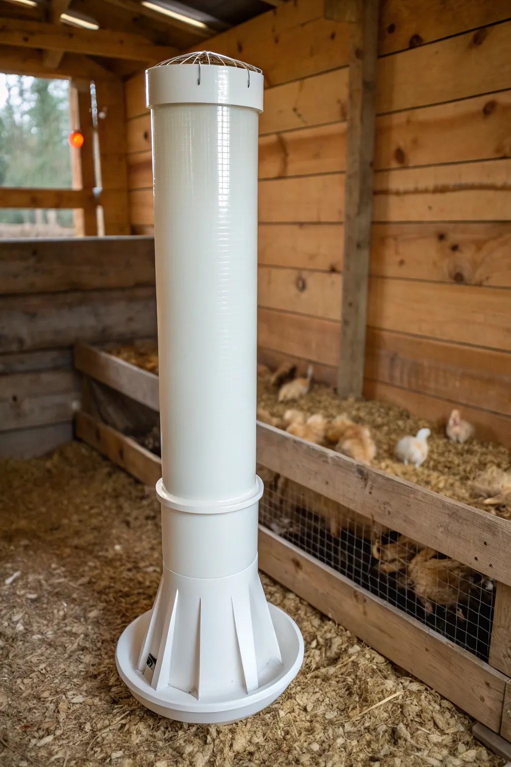 Efficient and stylish: the perfect PVC pipe feeder for your chicken coop.