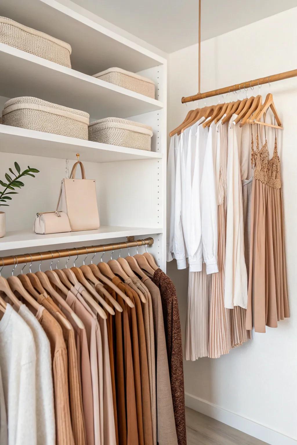 Double your space, double the style! Effortlessly chic closet organization with minimalist charm. #ClosetGoals #ScandiBoho