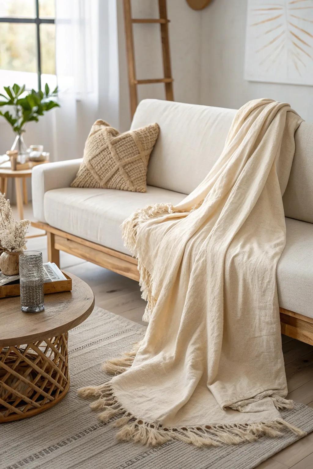 Transform your space with the understated elegance of a drop cloth couch cover—where simplicity meets boho flair.