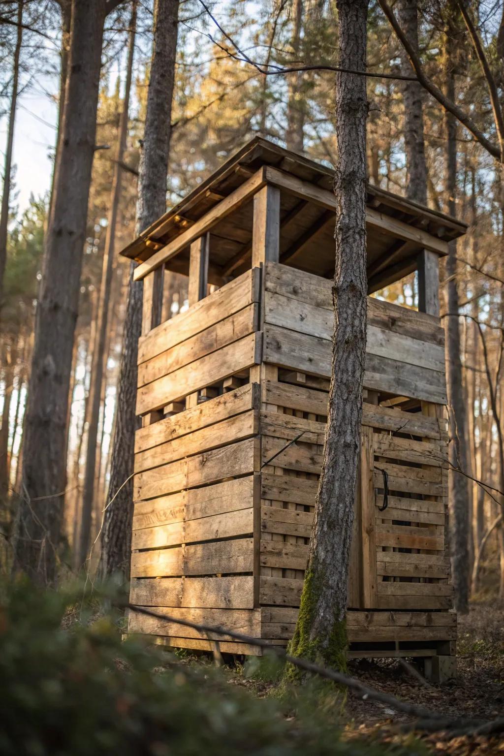 Blend into the wild with rustic elegance: DIY pallet wood deer blind.
