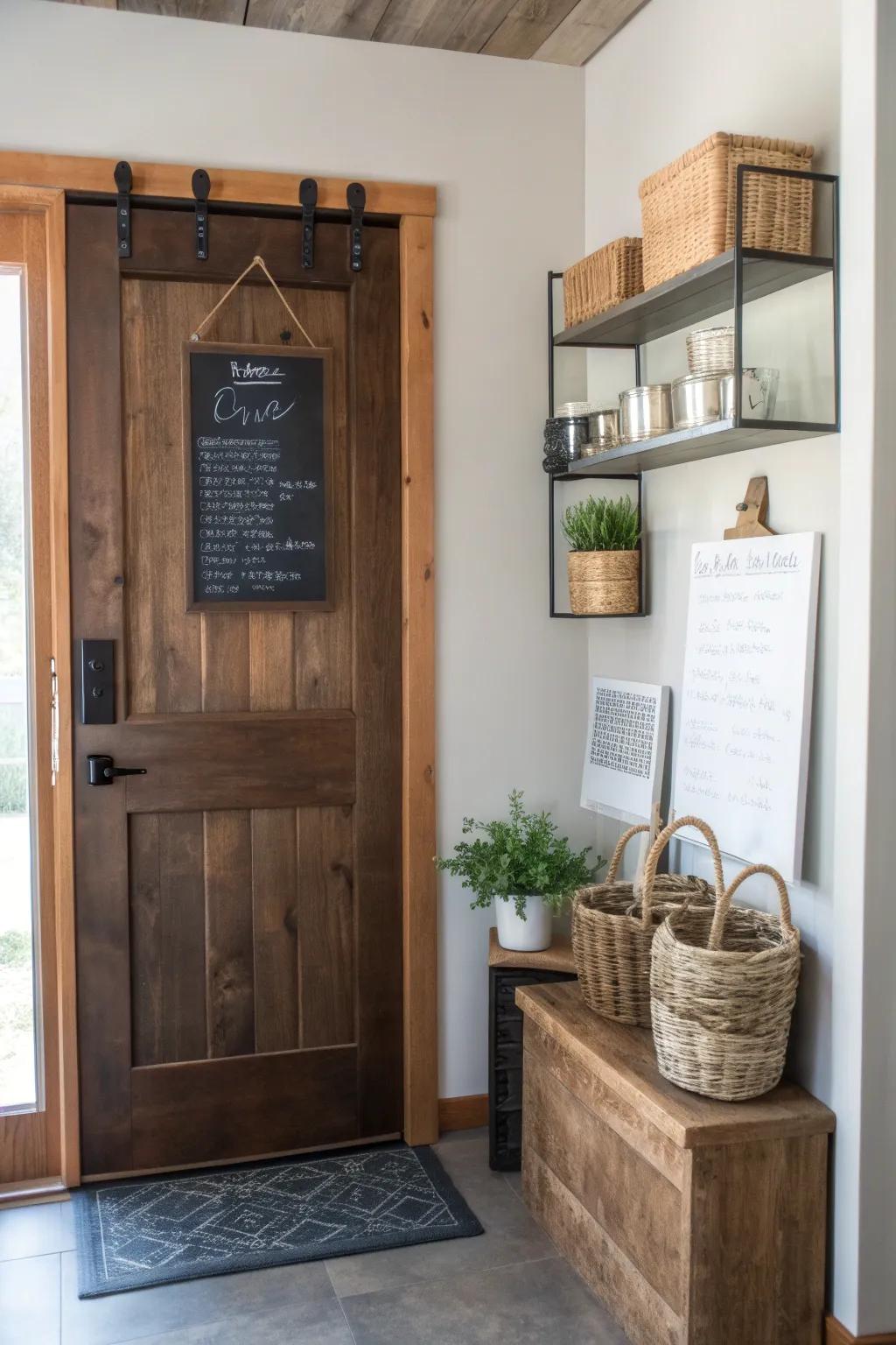 Transform your space with a chic Chalkboard Door Command Center – where organization meets minimalist elegance.