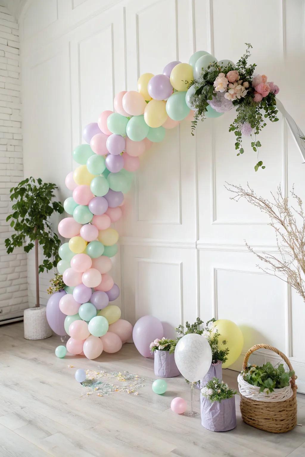 Transform your Easter brunch with a pastel balloon wonderland that exudes playful elegance and minimalist charm.