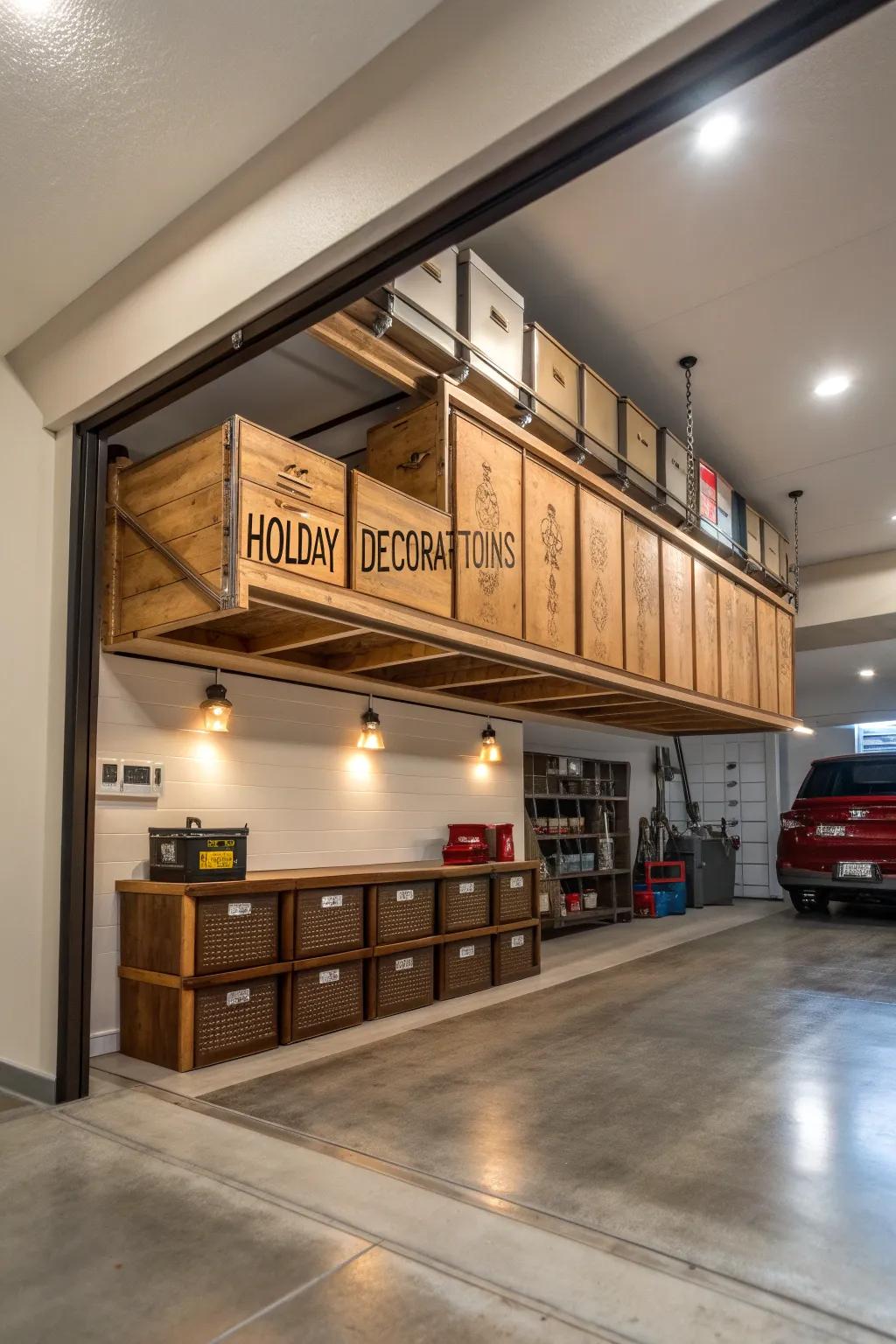 Maximize your garage space with stylish and efficient overhead storage solutions.