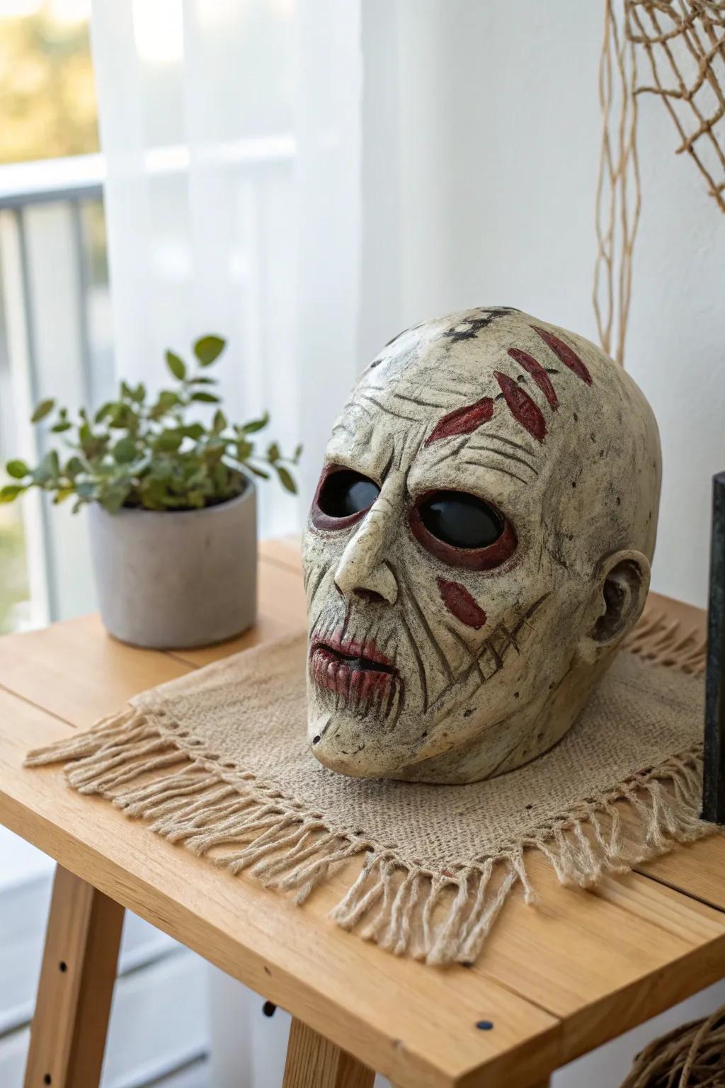 Embrace the art of transformation with this stunning DIY zombie mask—where minimalism meets the macabre.