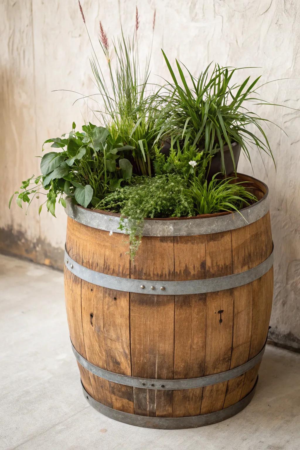 Transform old wine barrels into charming rustic planters for your garden—an easy and stylish DIY project!