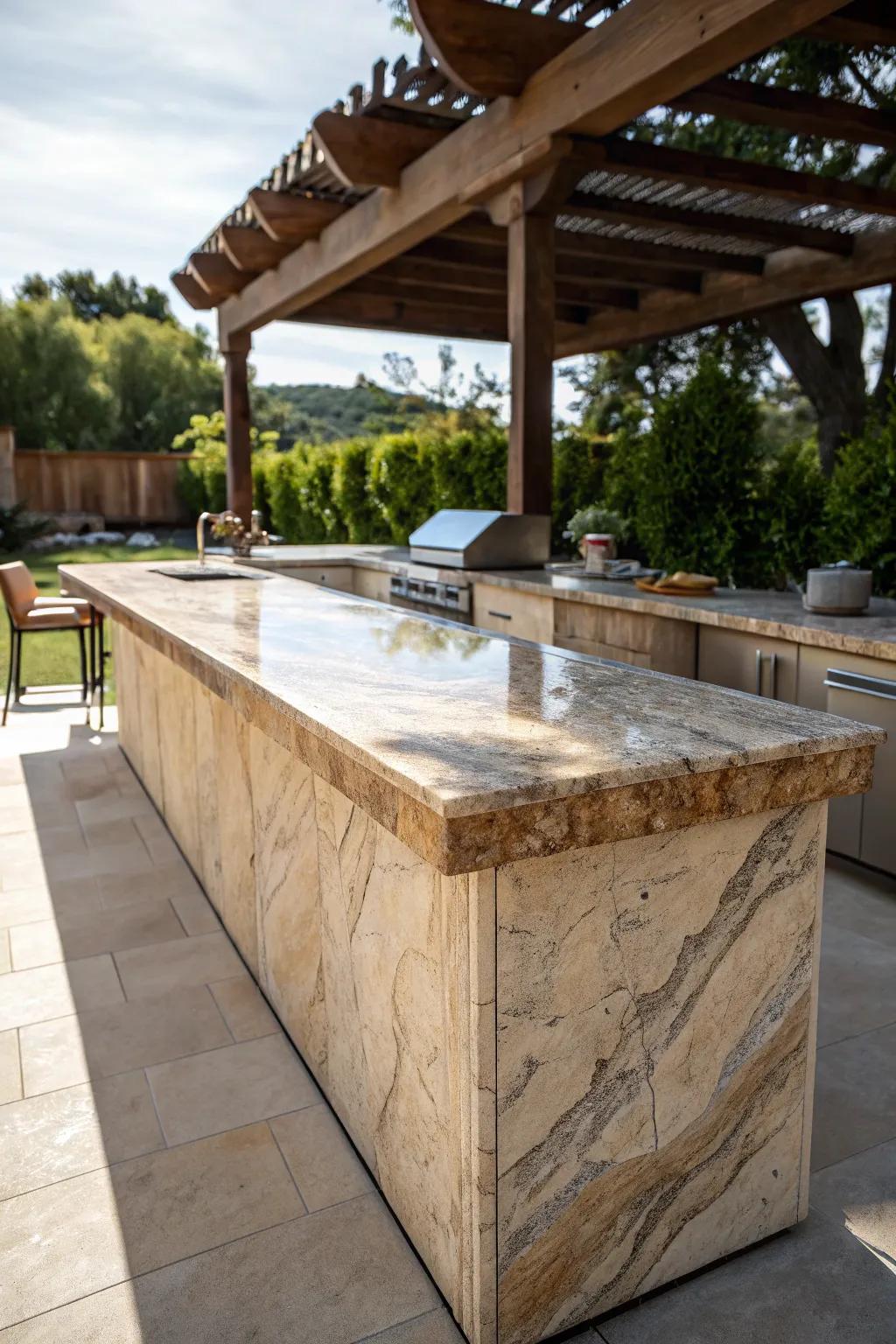 Elevate your outdoor kitchen with the timeless elegance of a stone slab countertop.