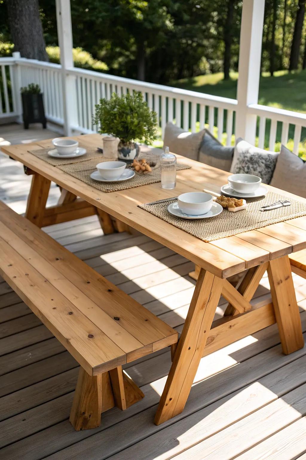 Elevate your gatherings with a handcrafted picnic table that marries beauty and functionality.