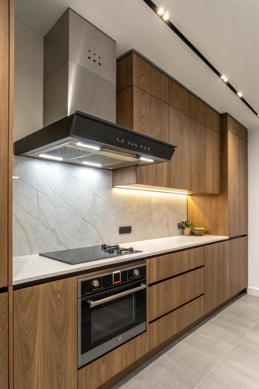 Elevate your kitchen's style with a seamlessly integrated range hood that blends functionality with minimalist elegance.