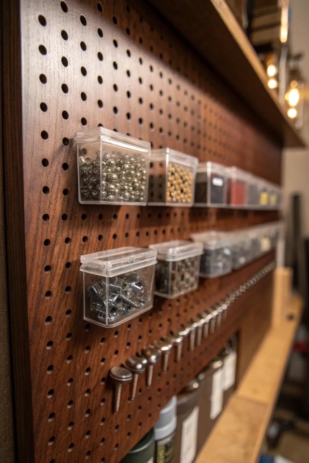 Elevate your workshop organization with this elegant pegboard storage solution!
