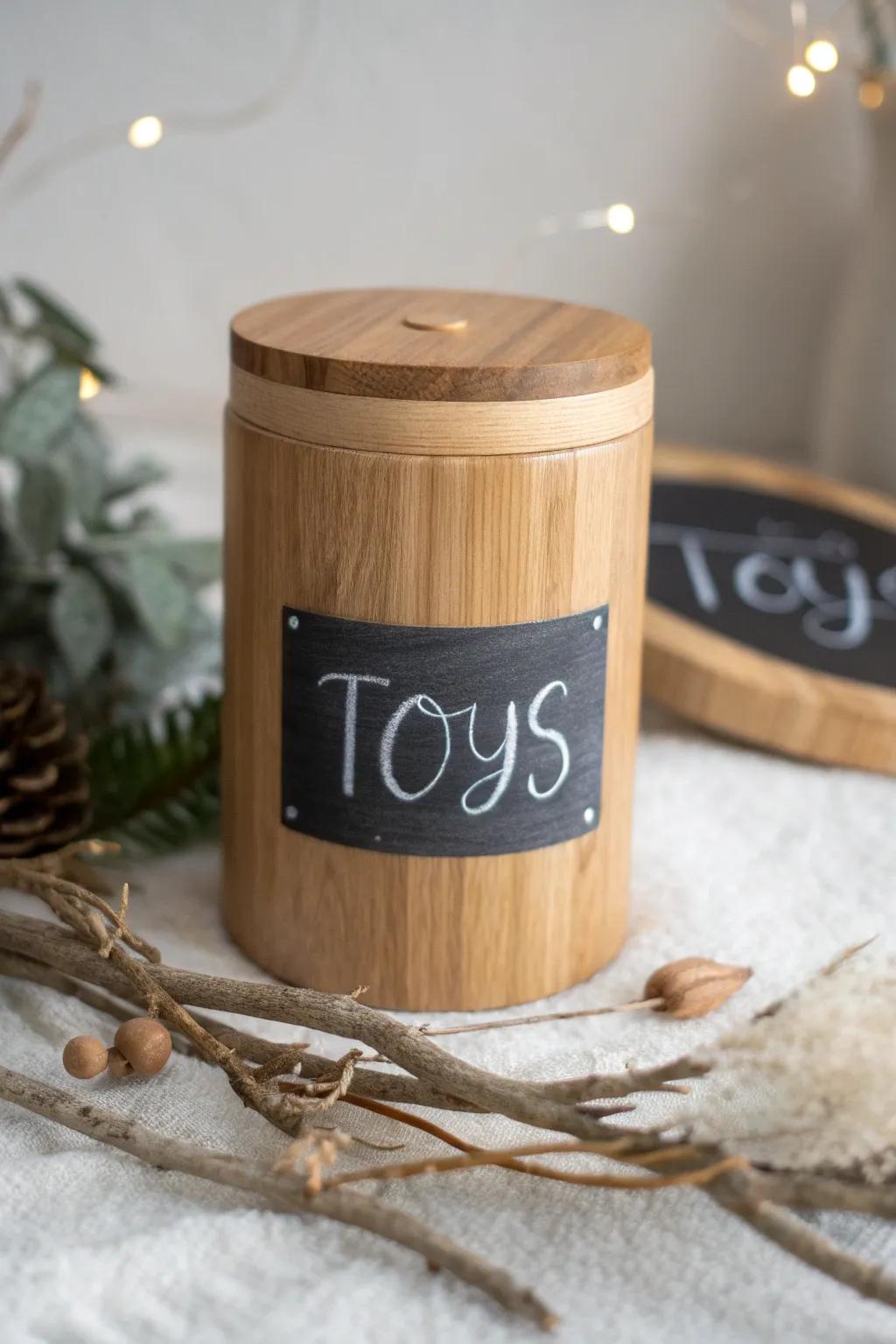 Transform your toy storage with chic chalkboard labels—where simplicity meets creativity.