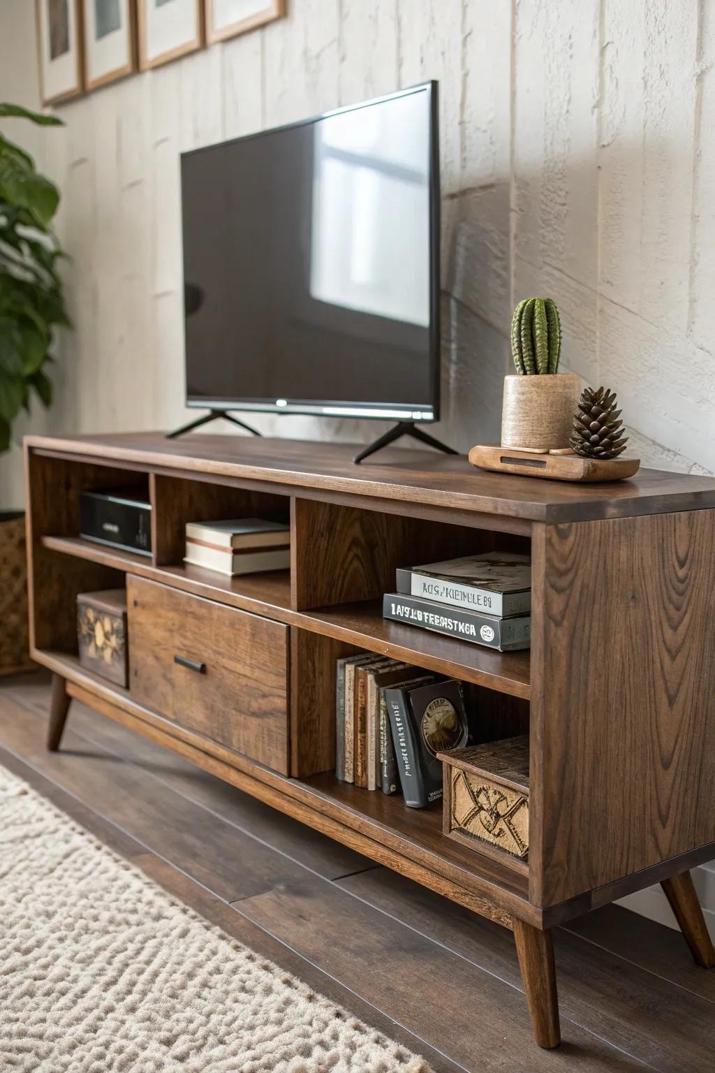 Showcase your style with an artisan-crafted open shelving TV stand.