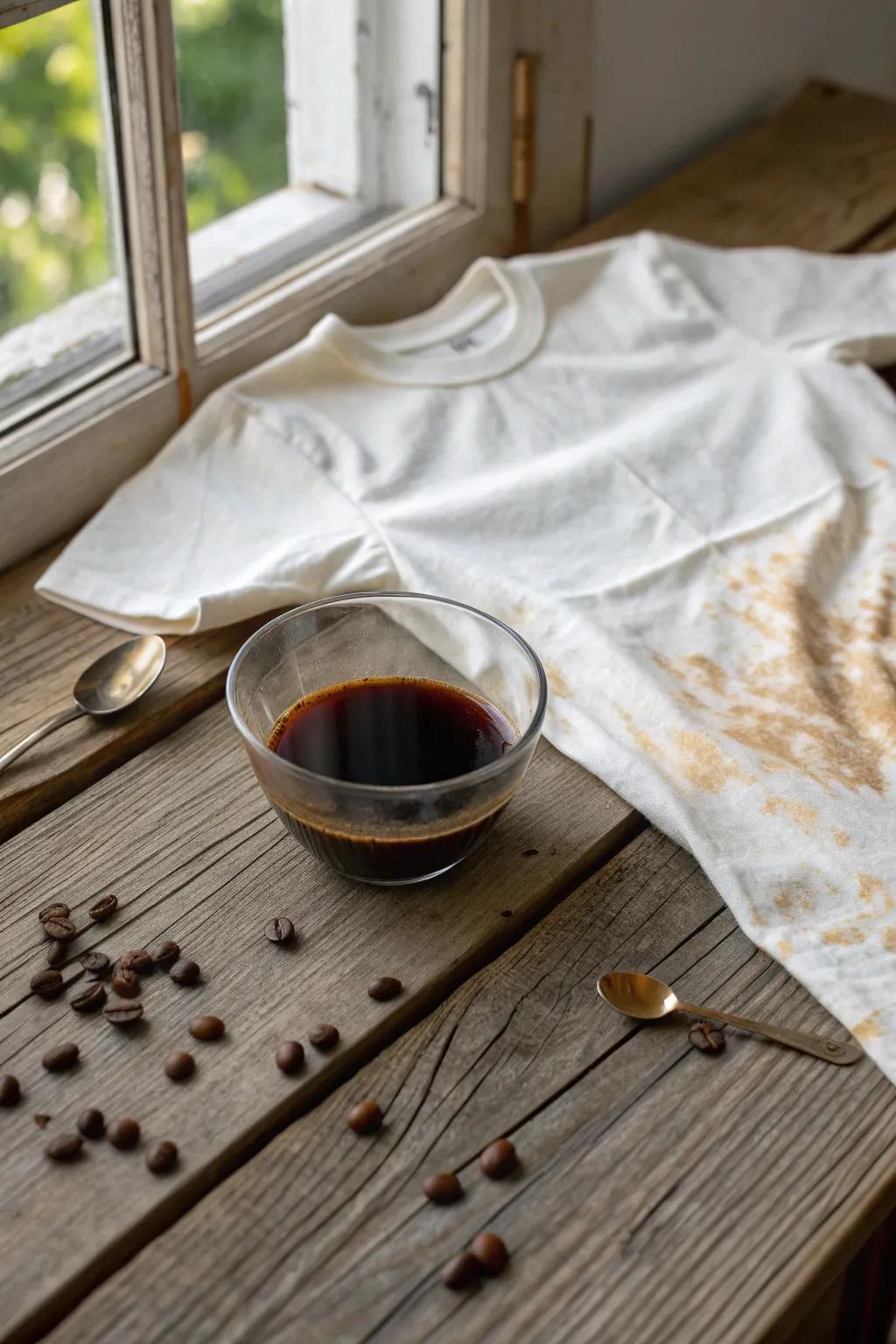Turn your old tee into the perfect zombie costume piece with a simple coffee bath. Embrace the art of effortless aging!