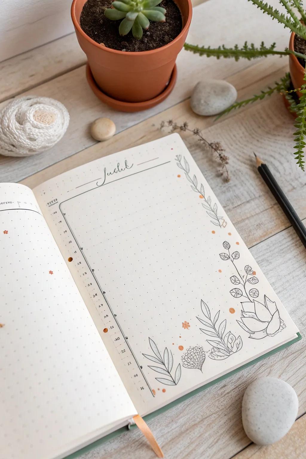 Track your habits in style with a minimalist dotted notebook. Embrace simplicity and natural beauty!