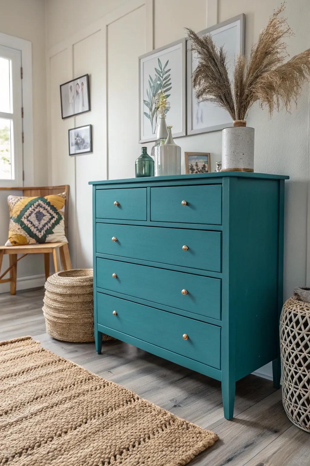 Transform your space with a bold pop of teal—where simplicity meets vibrant elegance.