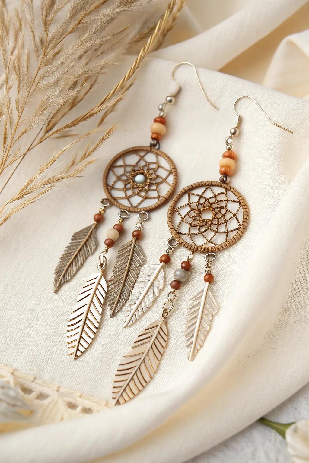 Add a touch of whimsy to your look with these exquisite dreamcatcher dangles.