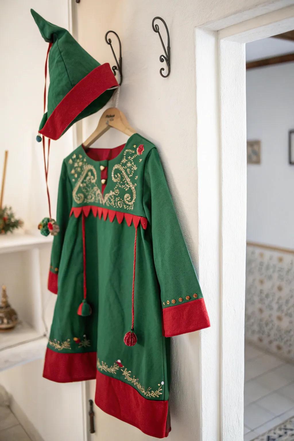 Embrace the holiday spirit with a touch of Scandinavian charm in this enchanting elf costume.