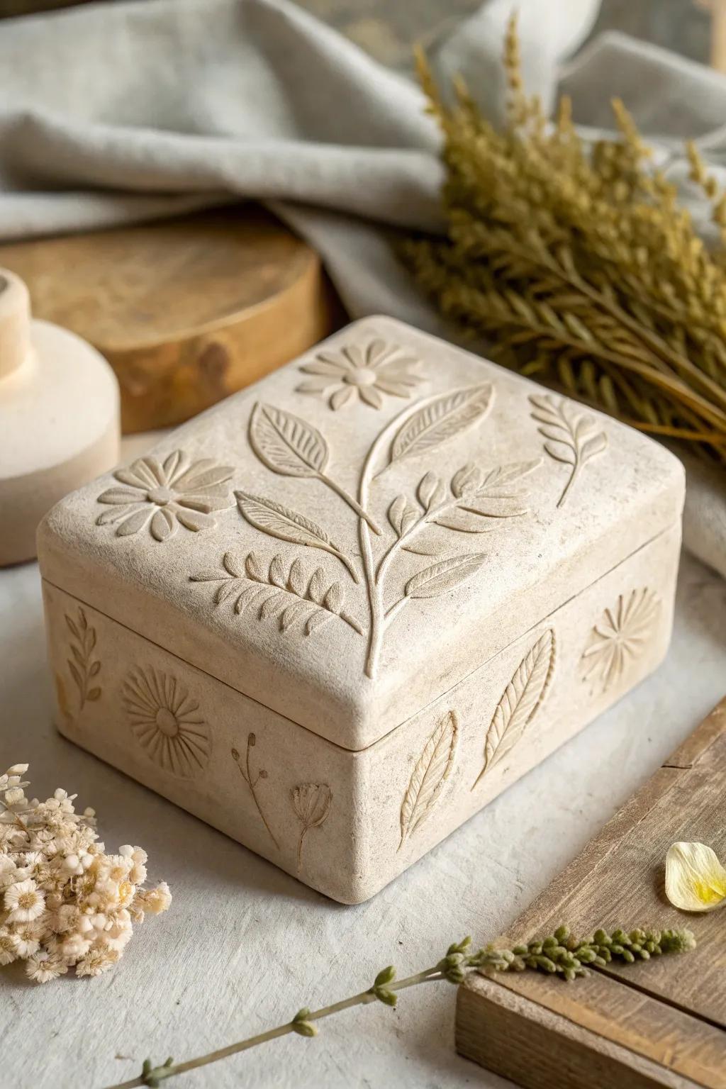 Capture the essence of nature with this beautifully textured clay slab box. Perfect for adding a touch of the outdoors to your minimalist decor.
