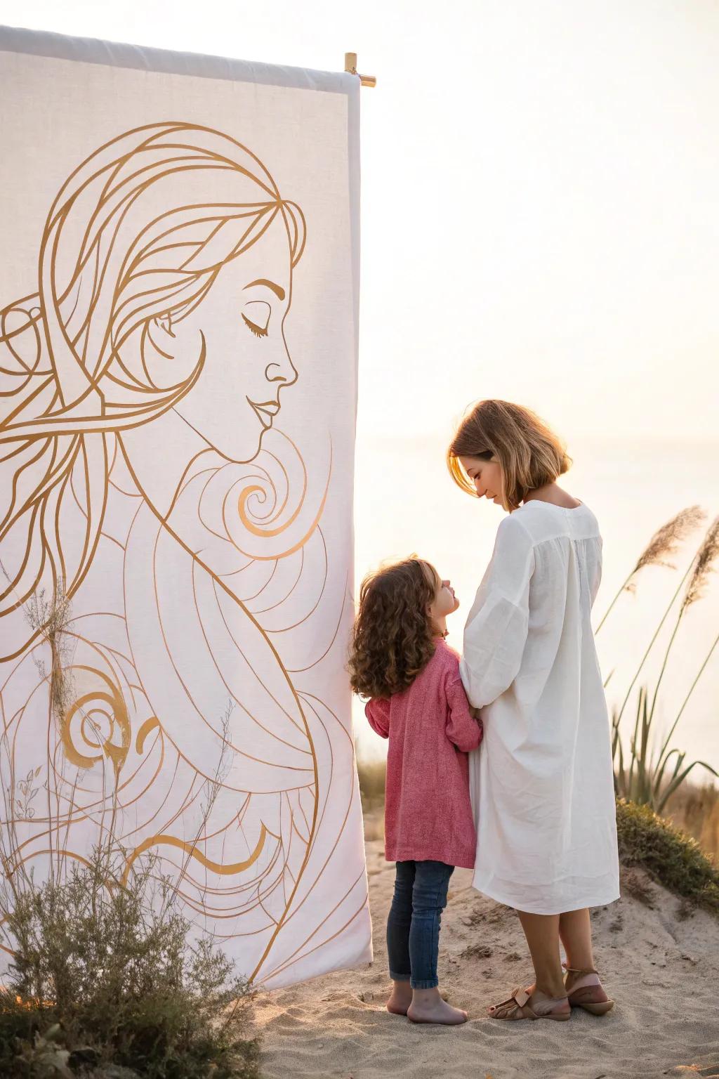 Embrace the beauty of abstract love with this minimalist mother and child drawing, where simplicity meets vibrant creativity.
