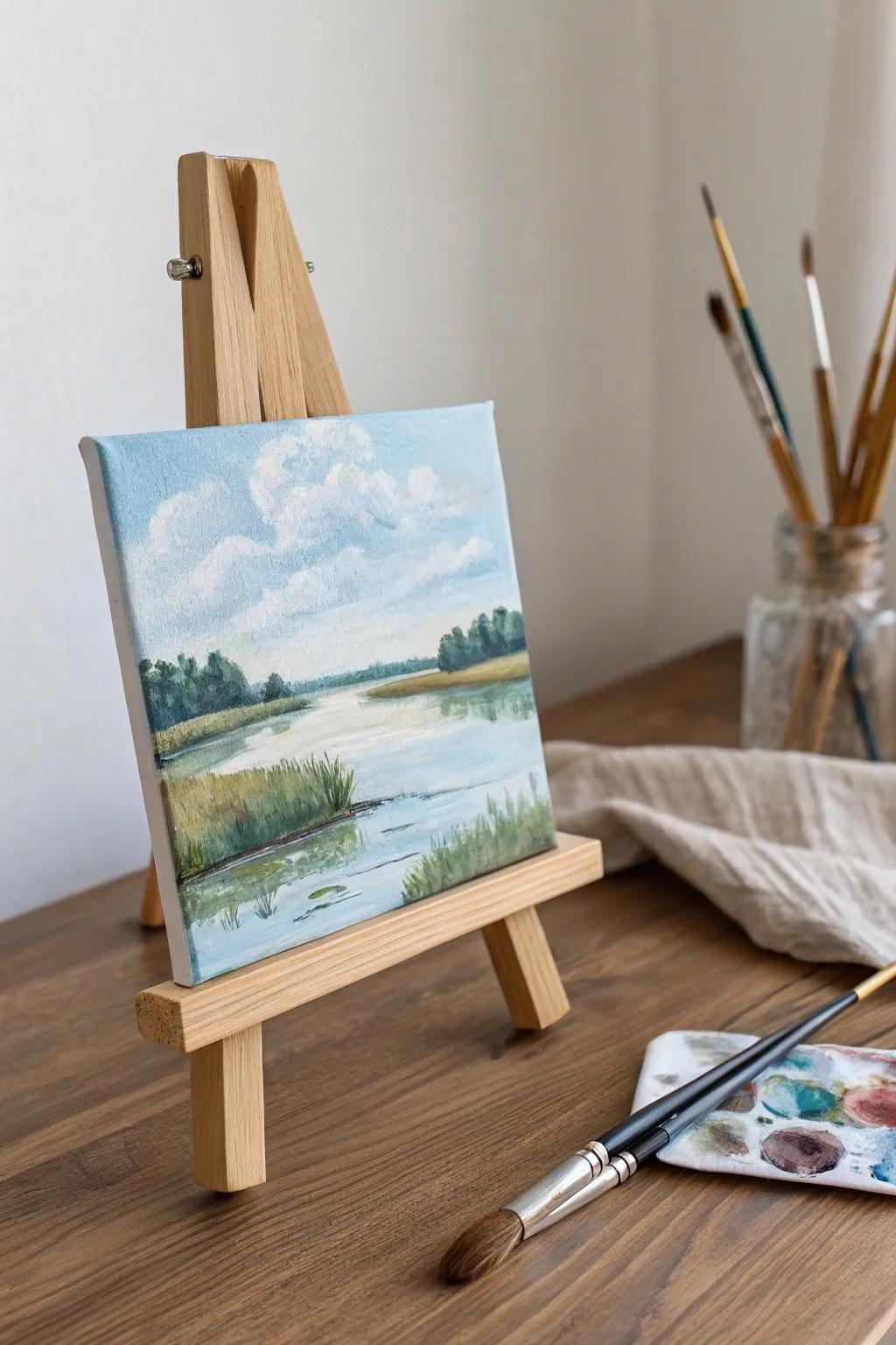 Capture the tranquility of nature with simple strokes and soothing reflections.