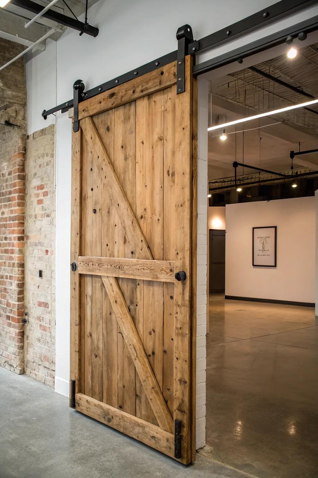 Hide your electrical panel with rustic charm: a sliding barn door masterpiece.