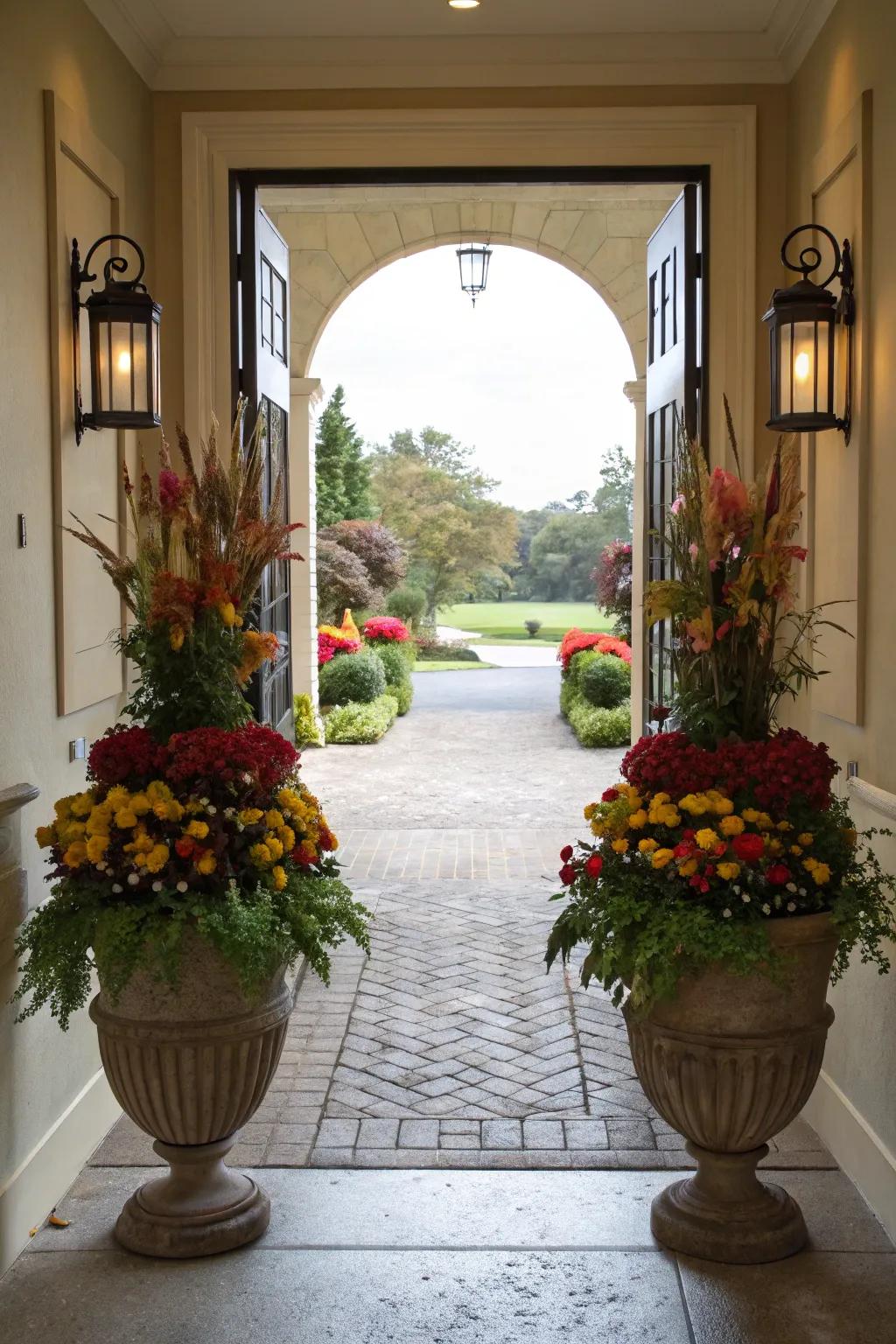Symmetrical planters frame your doorway beautifully.