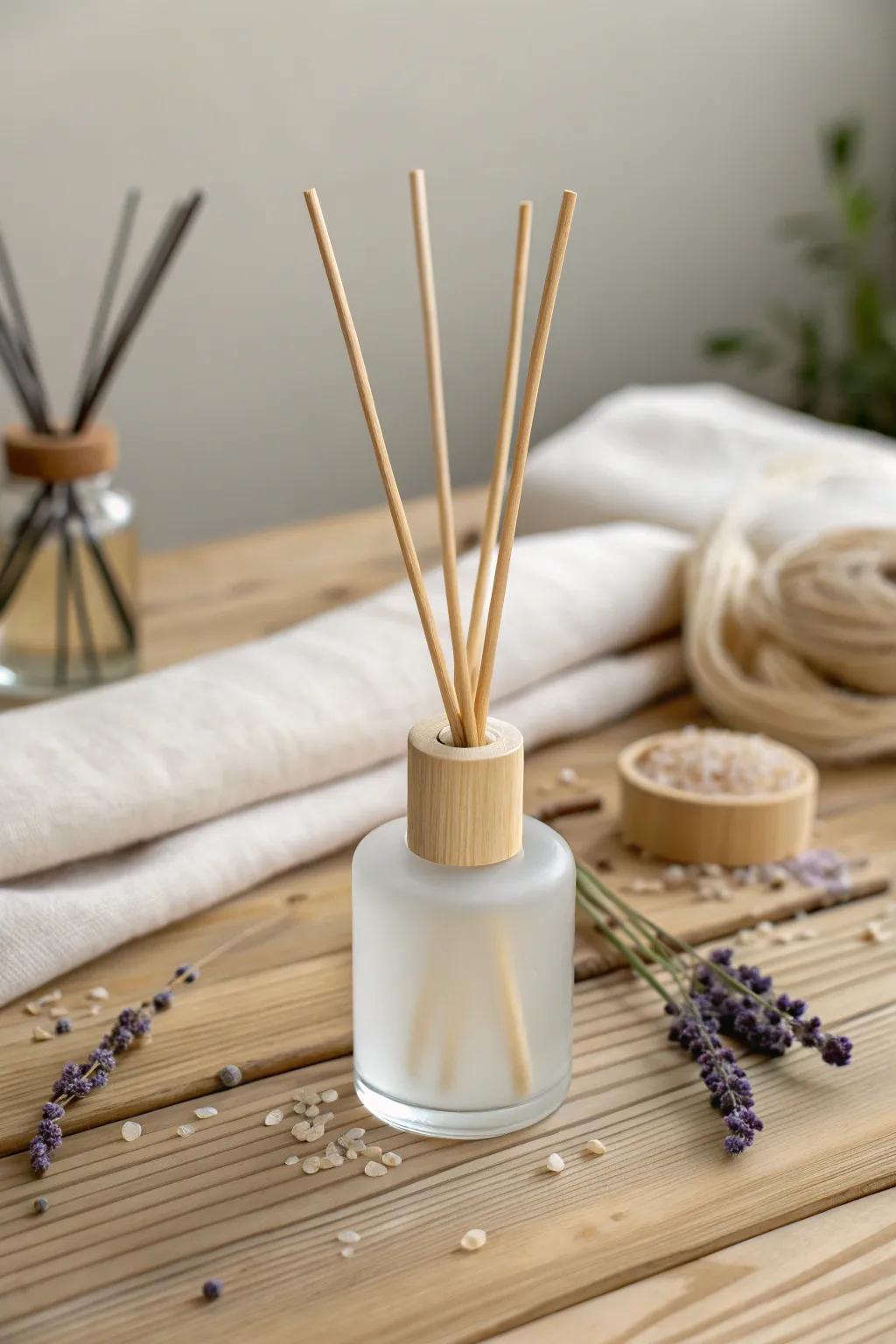 Elevate your space with a custom reed diffuser that exudes elegance and tranquility.